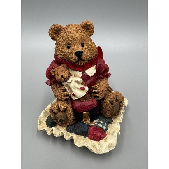 Heart Patch Place Christmas Bear Figurine Holding Teddy Doll First Edition 1996 - Picture 2 of 12